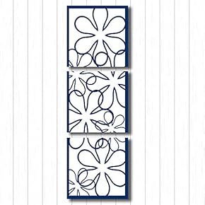 Canvas Wall Art Blue Flowers Pattern Painting Artwork for Home Prints Framed - 12"x12"x3 Panels