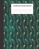 Composition Notebook: Turquoise And Faux Gold Peacock Bird Pattern College Ruled Notebook Lined School Journal