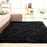 gdmgdr Ultra Soft and Fluffy Nursery Rugs 4cm High Pile Area Rugs for Bedroom and Living Room 4' x 5.3', Black