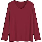 Latuza Women's Viscose Long Sleeve Sleep T-Shirt V Neck Pajama Top S-3X