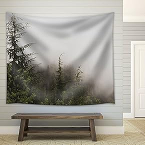 Pine Tree Forest on a Foggy Day - Fabric Wall Tapestry Home Decor - 51x60 inches