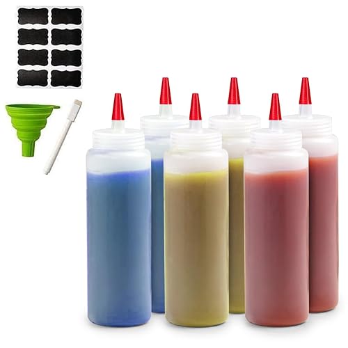 6-Pack Condiment Squeeze Bottles for Sauces - Includes Funnel, Erasable ...