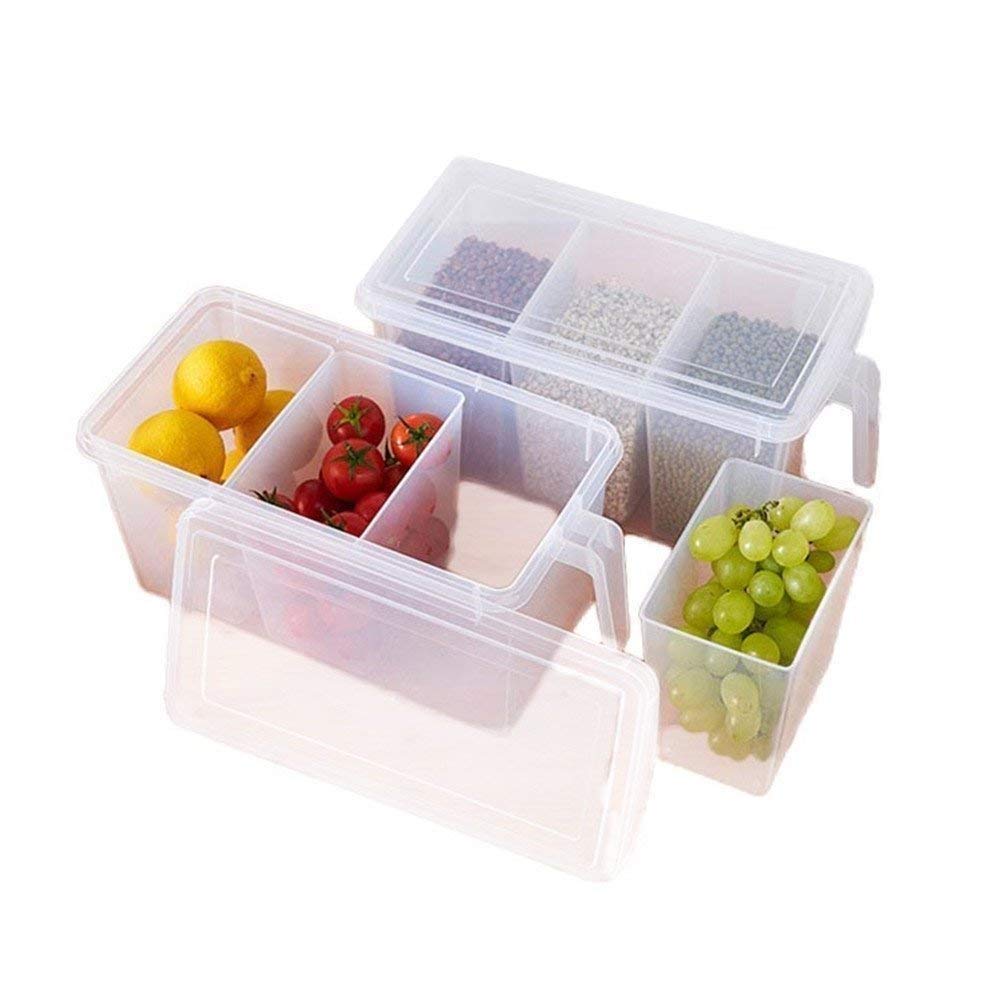 Anugrah Plastic 3 Part Refrigerator Fruit/Vegetable Basket For Kitchen Basket Dining Table Multipurpose Storage With Lid Fridge Food Box Container With Handle(Transparent)