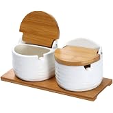Lucky Goddness Ceramic Sugar Bowl with Lids and Spoons-Porcelain Condiment Container Spice Jar,Salt Cellar for Kitchen,with Chalkboard Labels,8.8 fl oz 260ML