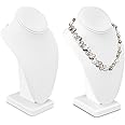 MOOCA 2 Pcs Deluxe Medium Necklace Chain Jewelry Display Holder, Jewelry Stand, Necklaces Display Mannequin Bust Stand, White Faux Leather