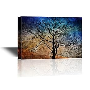 Black Tree Branches on Abstract Colorful Background