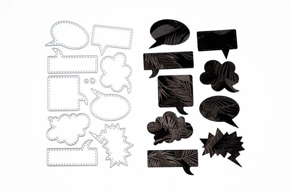 Punch shop cutting stencil set with nine speech bubbles, cutting stencil speech bubbles, cutting dies, stencils, scrapbooking, card making, DIY, embossing stencils