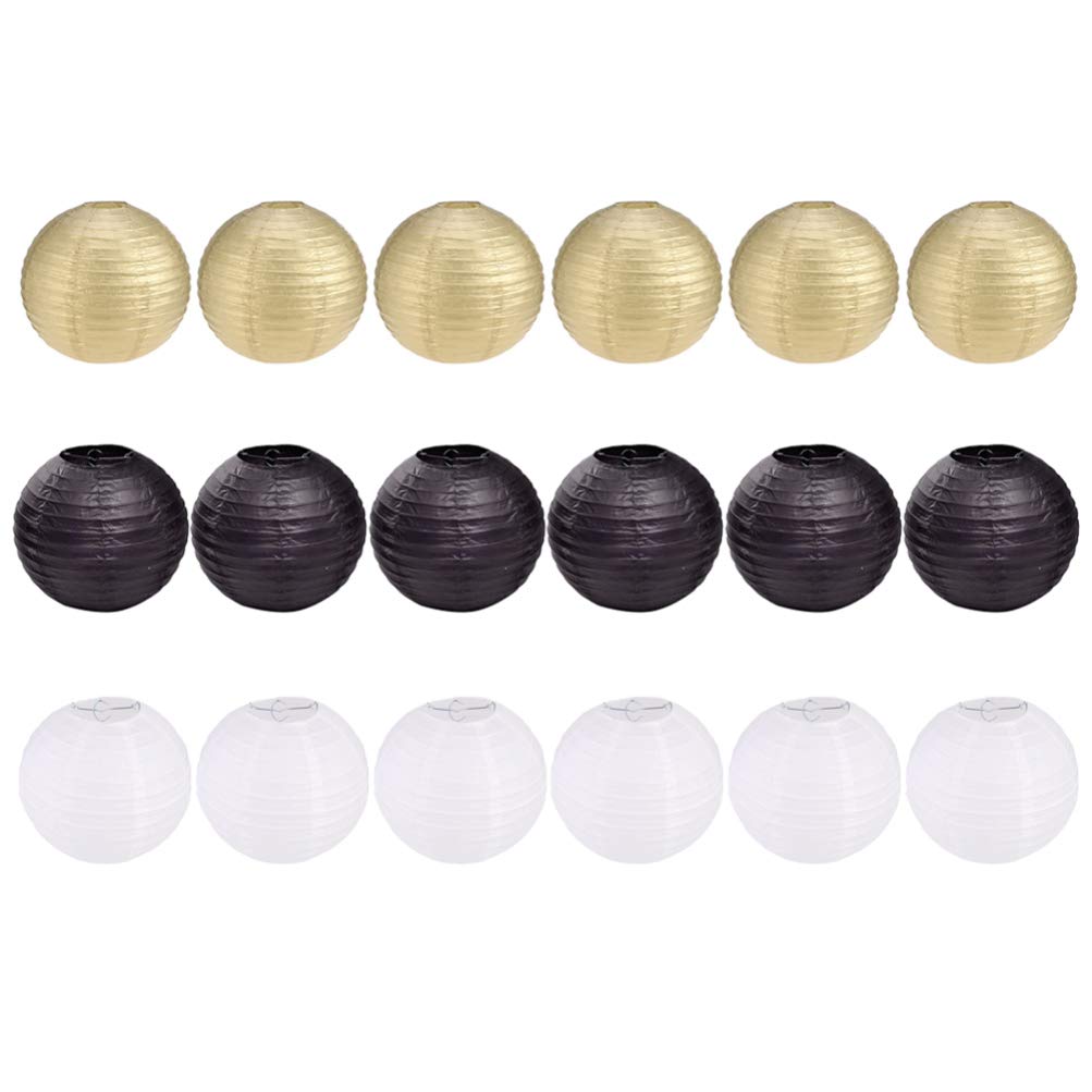 OSALADI 18pcs Round Hanging Gold White Black Traditional Lanterns Festival Party Banner Decorations