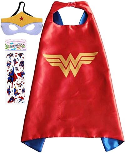 Funhall Superhero Costume and Dress Up For Kids - Satin Cape and Felt Mask (Wonder Woman)
