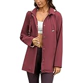 MODERN BUBBLE Womens Long Hooded Rain Jacket Waterproof Outdoor Hiking Raincoat Windbreaker Lined Lightweight Trench Coat
