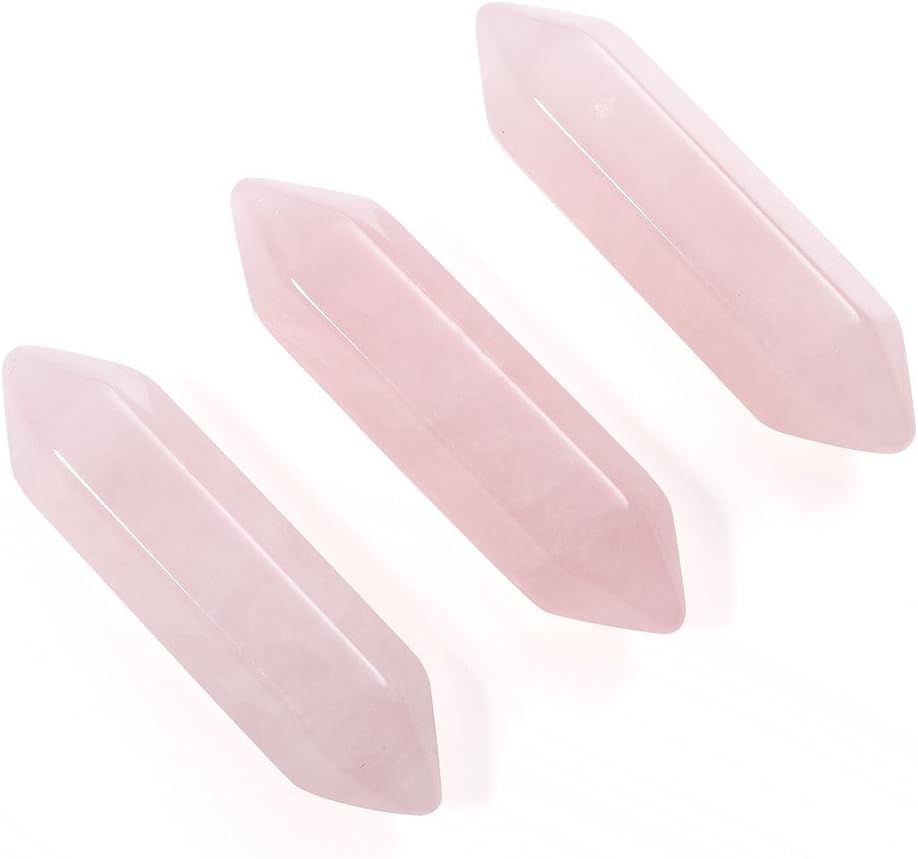 Rose Quartz Crystals Points Bulk Healing Crystals Wands Set Natural Quartz Crystals Gemstones Tumbled Polished Energy Healing Stones for Meditation Chakra Balancing Crystal Therapy Gift 3pcs