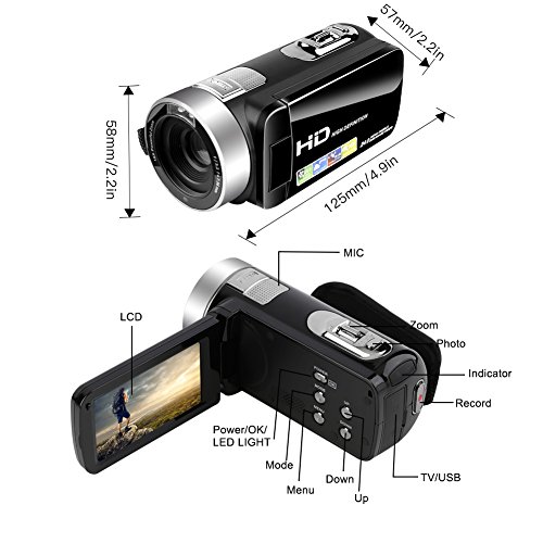 Camcorder Video Camera Full HD 24.0MP Camcorders Digital Camera 1080p 3.0’’ Rotatable LCD for Vlogging Webcam Pause Function Dual LED Lights