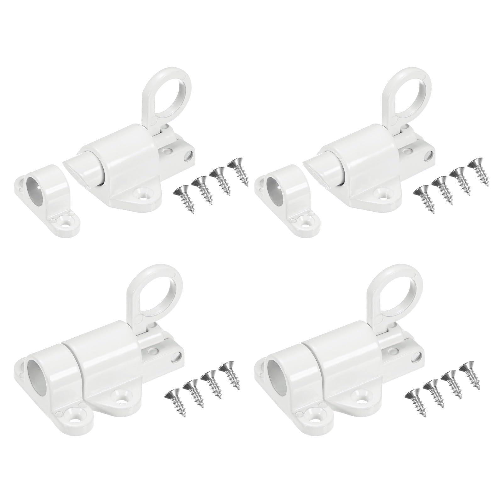M METERXITY 4-Pack Self-Closing Latch Aluminum Alloy Automatic Window Sliding Latches with Screws Pull Ring Spring Load Door Lock for Door/Window/Toilet/Fence/Drawer [White]