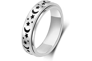 LuckyAmor Anxiety Ring for Women Spinner Rings:Rotating Rings Stainless Steel 6mm Moon Star Anxiety for Men Band Jewelry Gift for Teen Girls Boys Size 6 7 8 9 10