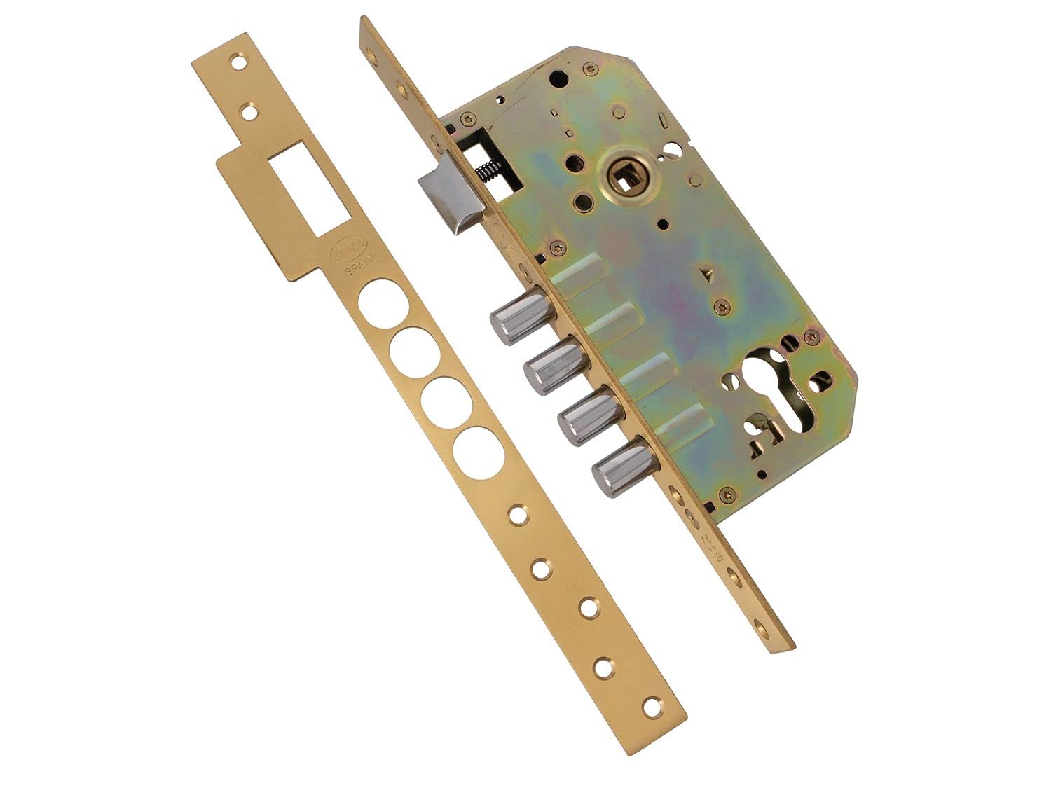 Amig - Embossing Lock Mod.100 Base | Front and Steel Bracket | Brass Body | for Entry Wood Doors | with Reversible Lever | for 8 mm Handles