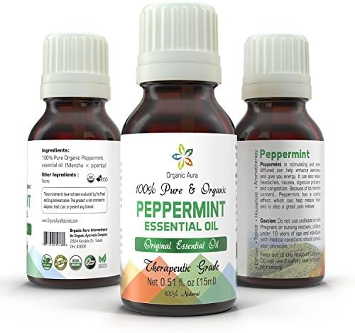 Organic Peppermint Oil - 15ml. Aromatherapy Essential Oil. USDA Certified Organic. 100% Pure, Original and All Natural. Ayurveda Grade.