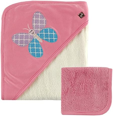 Hudson Baby Ultra Soft Pink Bamboo Baby Hooded Bath Towel and Washcloth Set with Butterfly for Girls, Eco-Friendly, Hypoallergenic, Antibacterial, Absorbent