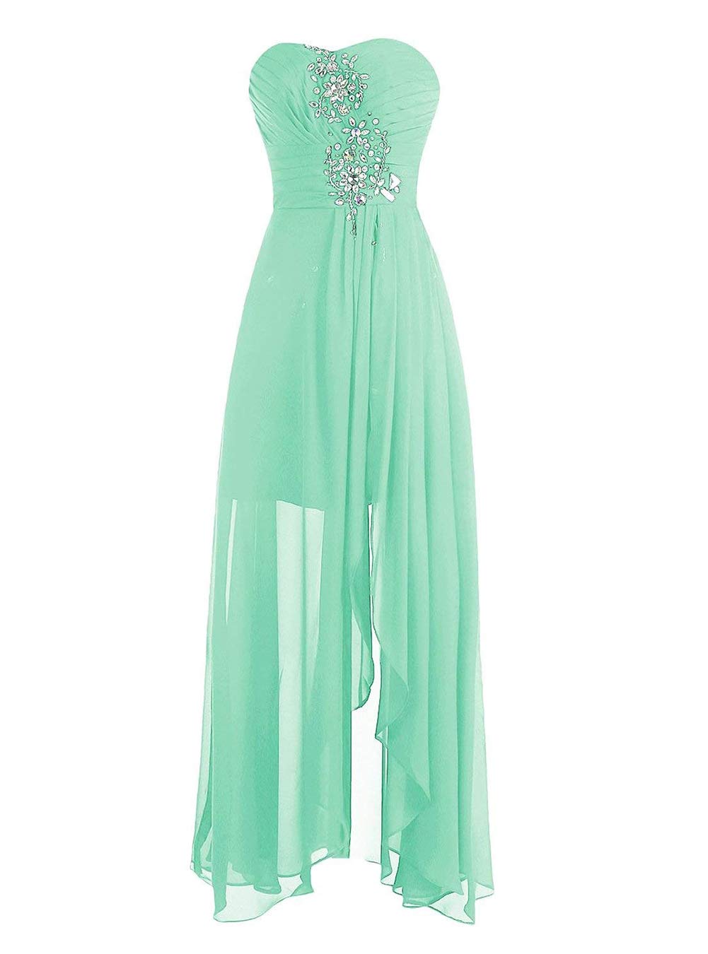 UGLY Women's Strapless Beaded Prom Dresses HighLow Chiffon Party