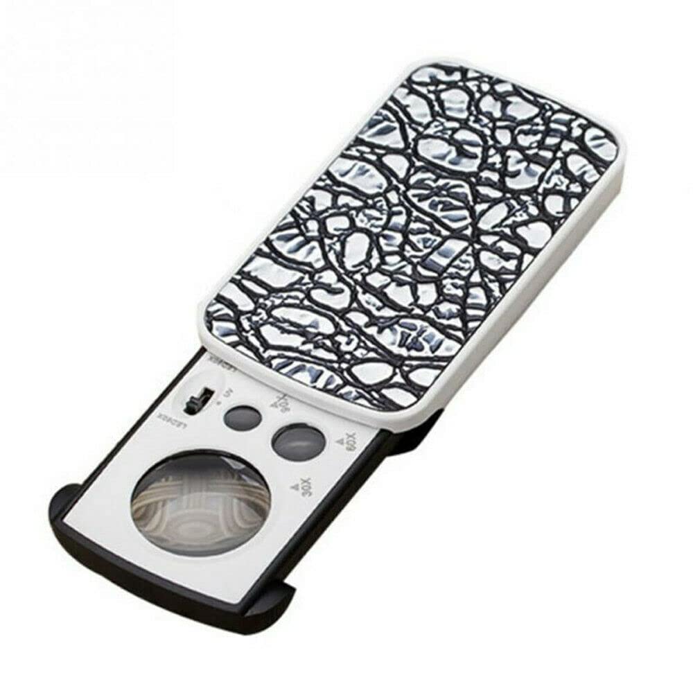 Multibao Portable 30X 60X 90X Eye Illuminated Loupe Pocket Magnifier with LED Light Loupe Lens Glass for Craft Work Jewelry Stamps Watches Coins (Silver)