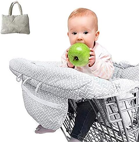 2-in-1 Shopping Cart Cover Protect Mat for Baby, Foldable High Chair Cushion Cover with Phone Holder & Storage Pocket