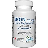 Iron Bisglycinate 25 mg with Vitamin C - Made in Canada - 120 Vegetable Capsules