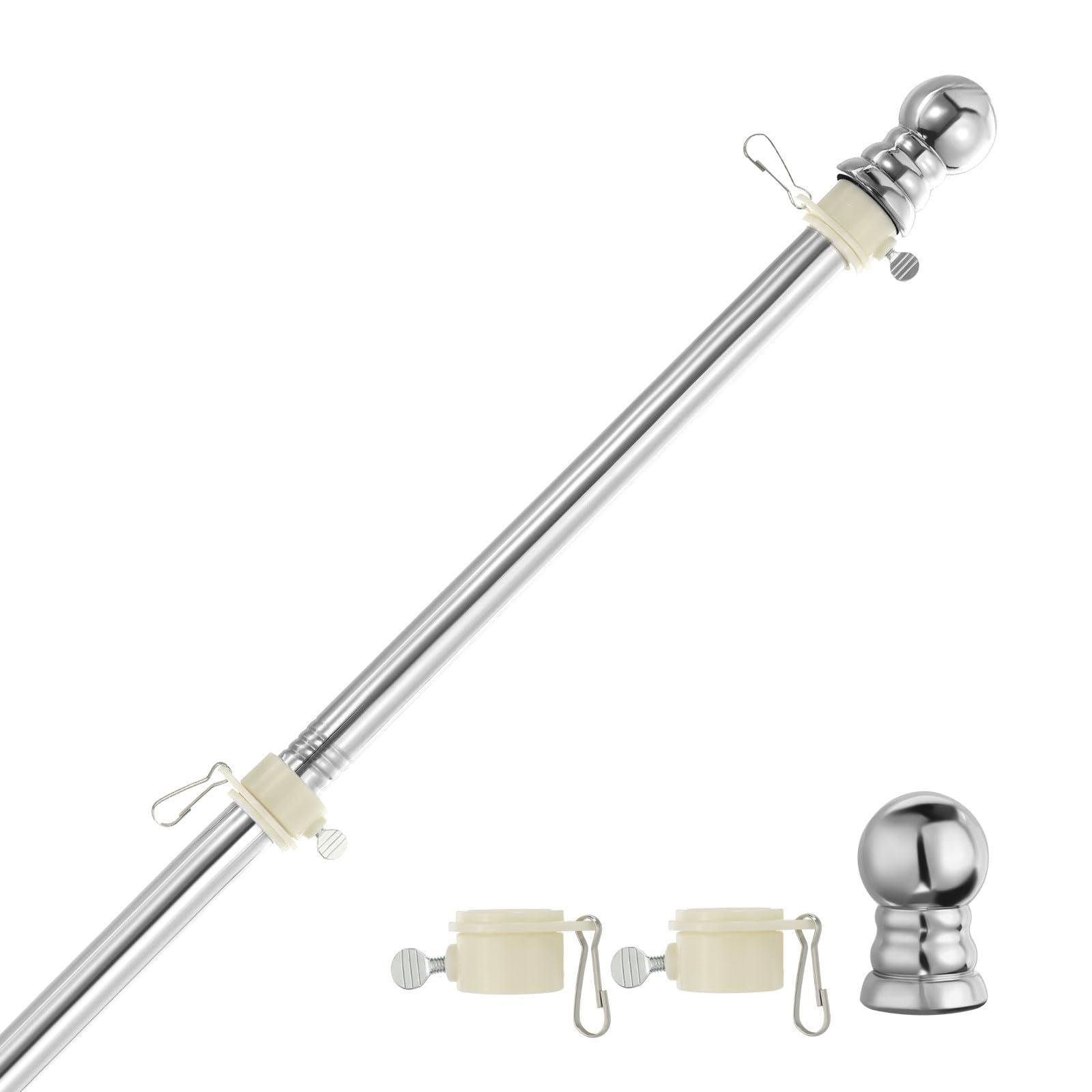 PATIKIL 6FT Flagpole, 1" Dia Stainless Steel Flag Pole with Tangle Free Rings for 3' x 5' Flag Outdoor House Wall-Mounted Boat Truck (Without Bracket), Silver Tone