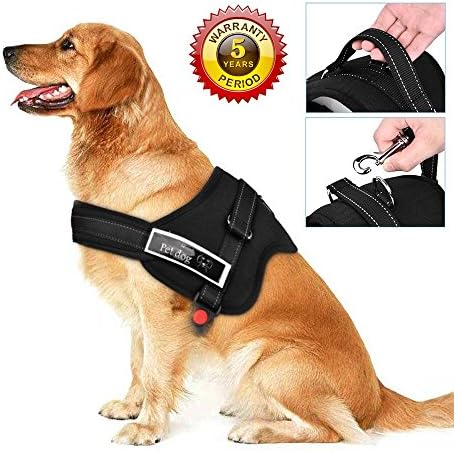 No Pull Dog Vest Harness, Adjustable Pet Body Padded Vest with Reflective Stitching and Velcro Patches for Small Medium Large Dog Walking, Training - No More Pulling, Tugging or Choking (L, Black)