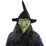 Latex Full Head Scary Green Witch Mask Horror Creepy Mask for Halloween Masquerade Costume Cosplay Party Props