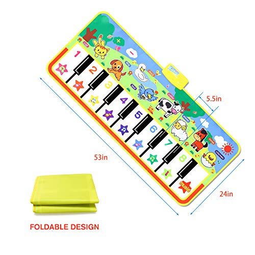 Musical Piano Mat, Keyboard Dancing Play Mat with 8 Kinds of Animal Sounds, Early Educational Learning Toy for Toddlers Kids Children (Large 52.0 x 23.6 inches)