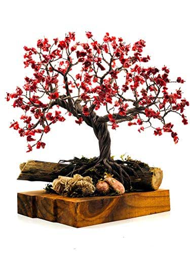 ARBOL ARTIFICIAL DECORATIVO TIPO BONSAI DE ALAMBRE COLOR CAFÉ CON CORAL