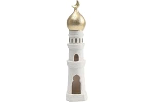 Ramadan Eid Home Decorations, 2026 Gold & White Mosque Tower Moon Castle Centerpiece, Handcrafted Resin Islamic Home Decor, M