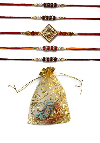 MitranDeRakhi Bracelet For Brother, Raksha Bandhan Gift For Brother - Sister- Bhabhi-Bhai- Veera - Ganesh ji, Sai Baba Ji & multicolored Rakhee - Set of 4