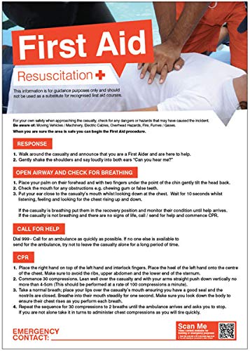 Caledonia Signs 55900 First Aid Emergency Resuscitation Poster, 420 mm x 594 mm