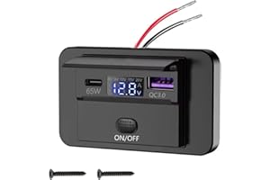 Linkstyle Car Charger Panel, Automatic Power Adjustment 65W PD3.0 USB C & 18W QC USB A Ports, Car Charging Outlet Panel with 