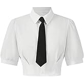 SweatyRocks Women's Puff Short Sleeve Collar Shirt Button Down Crop Blouse Top with Tie