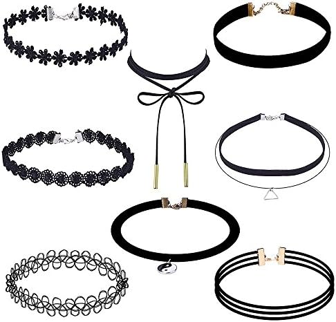 8 Pieces Choker Necklace Velvet Classic Vintage Lace Collar Girls Tattoo Gothic Stretch Set For Women