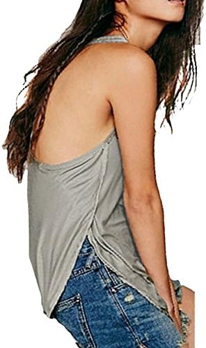 Celltronic Women Sexy Low-cut Round Neck Solid Race-back Tank Tops (XL,Grey)