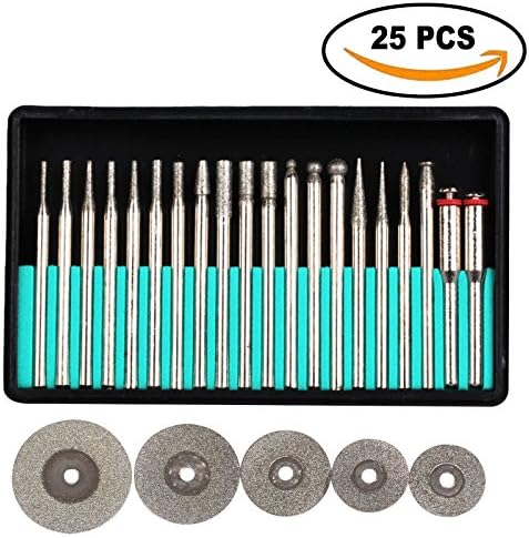 ZFE 25Pcs Diamond coated rotary burr point &amp; cutting cut off wheel blades disc Set For Proxxon Dremel Rotary Tools