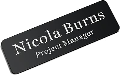 EDSG Personalised Name Badges 1x3in Magnetic Engraved Tags Black Design 1