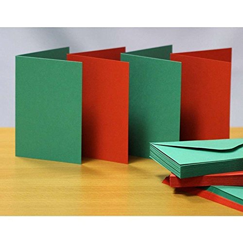 Craft UK 20 x C6 Blank Greeting Cards and 20 x Envelopes - Christmas Green & Red