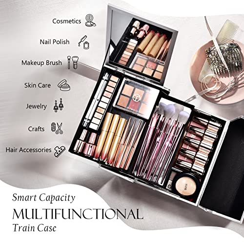 FRENESSA Makeup Train Case Cosmetic Organizer Case Portable Makeup Box
