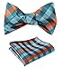 HISDERN Self Tie Bow Ties for Men Check Plaid Aqua Bow Tie and Pocket Square Green Classic Formal Bowtie Tuxedo Wedding Bowties Handkerchief Set