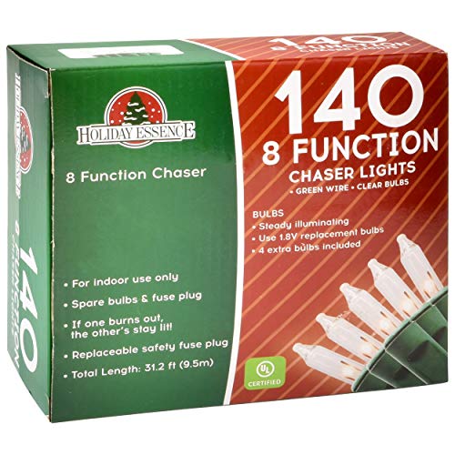 Holiday Essence - Set of 140 Clear Chasing Christmas Lights - UL Certified - 8 Function Chaser - Green Wire - Indoor Use - Thumbnail 5