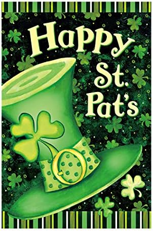 Double Sided Decorative Custom Flag Happy St.Pat'S-Shamrocks Cap Fade And Mildew Resistant Waterproof Garden Flags 28 X 40 Inch 100% Polyester Banner