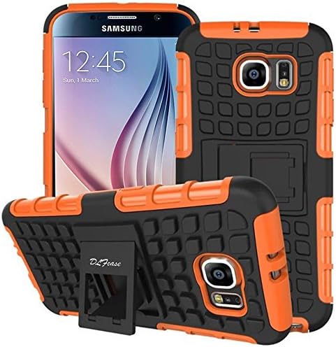 S6 Case ,Galaxy S6 Case, DLF Case [ Shockproof ] Samsung Galaxy S6 Case Heavy Duty Rugged Dual Layer TPU Textured Non Slip Reinforced Polycarbonate Hybrid Case for Samsung Galaxy S6 with Kickstand and Free Screen Protector (Orange)