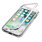 iPhone 7 Plus Case, iPhone 8 Plus Case, Diaxbest Ultra Slim Magnetic Adsorption Metal Case, Hard Clear Tempered Glass Back Cover Support Wireless Charging for iPhone 7/8 Plus(5.5 inch) (Clear White)