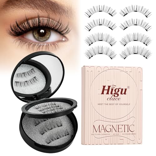 Magnetic Eyelashes, Higu clace Magnetic Eyelashes with Applicator, Natural Looking, No Eyeliner, No Glue Needed (Black AB1)