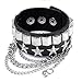 Zysta 3PCS Men Women Rivet Studded Spike Demon Devil Face Danlge Chain Stars Genuine Leather Punk Rock Gothic Biker Wide Cuff Bracelet Adjustable Bangle Wristband Wrap