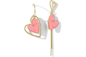 PopTopping Asymmetrical Heart Earrings Heart Drop Earrings For Girls Heart Dangle Earrings For Women Valentine's Day Mother's Day Birthday Christmas Gift