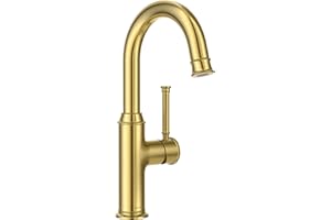 Lava Odoro Curtura Bar Sink Faucet, Gold Bar Faucet Single Hole, 360° Swivels Spout Wet Bar Faucets or Prep Sink Faucet, Solid Brass Spot-Free Small Kitchen Faucet KBF201-SG